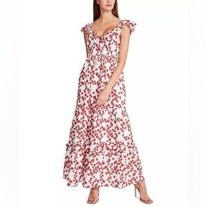 Betsey Johnson Strawberry-Print Voile Ruffled-Neck Maxi Dress